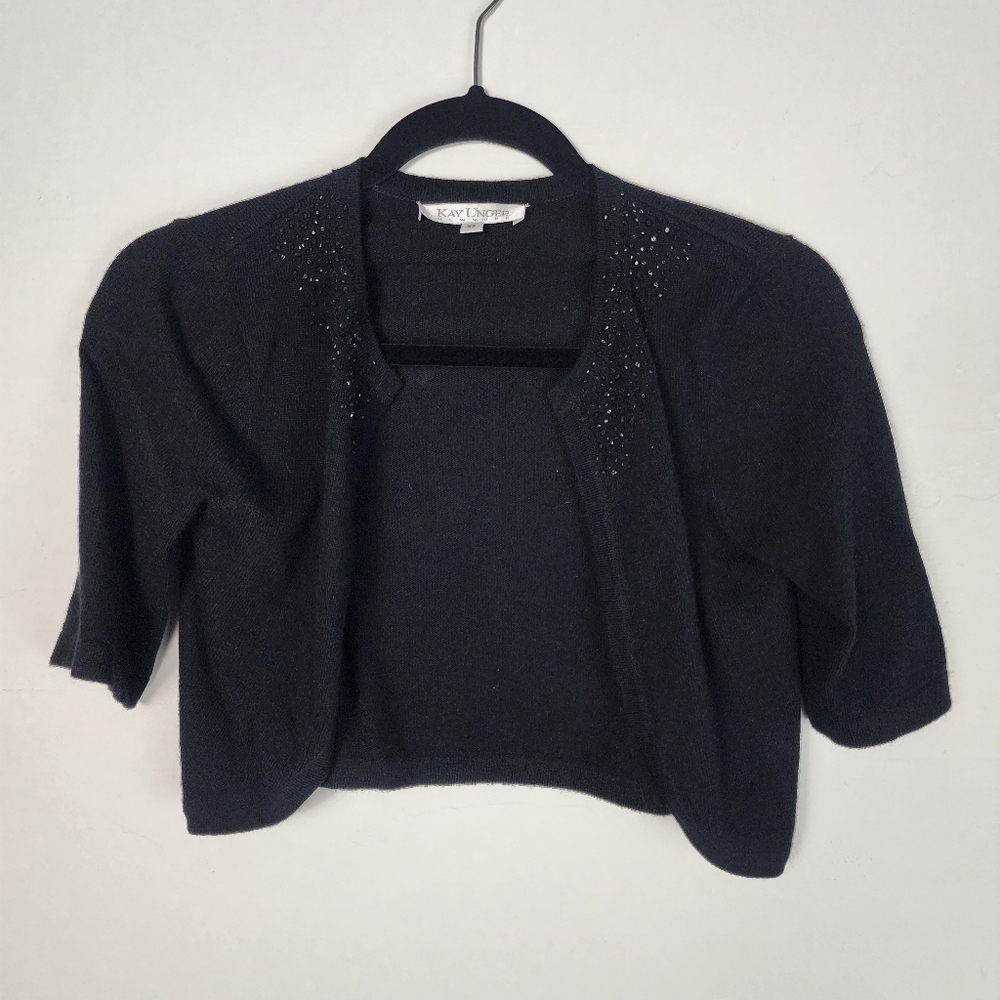 Kay Unger New York Black Shrug Cardigan XS With Beads 6% Cashmere